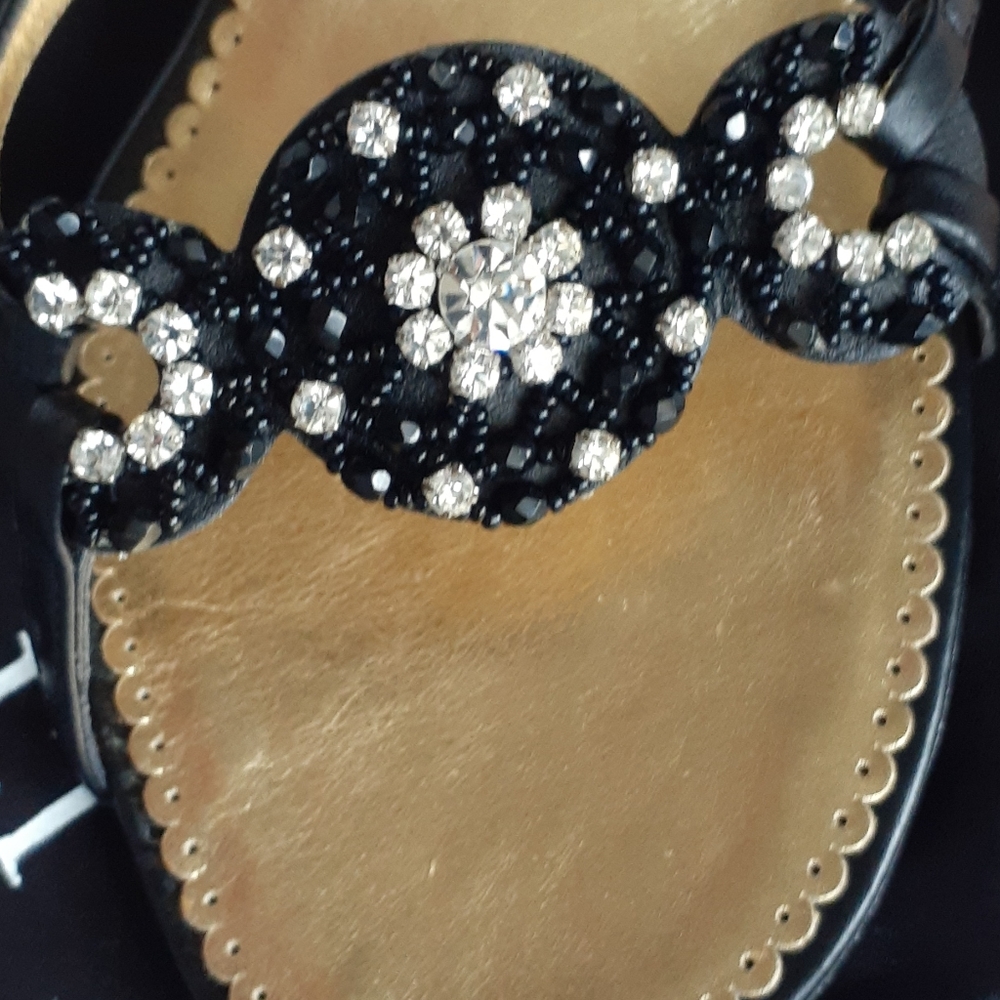Lily Holt Black Jewelled 2 inch Heel Slides - Picture 2 of 7